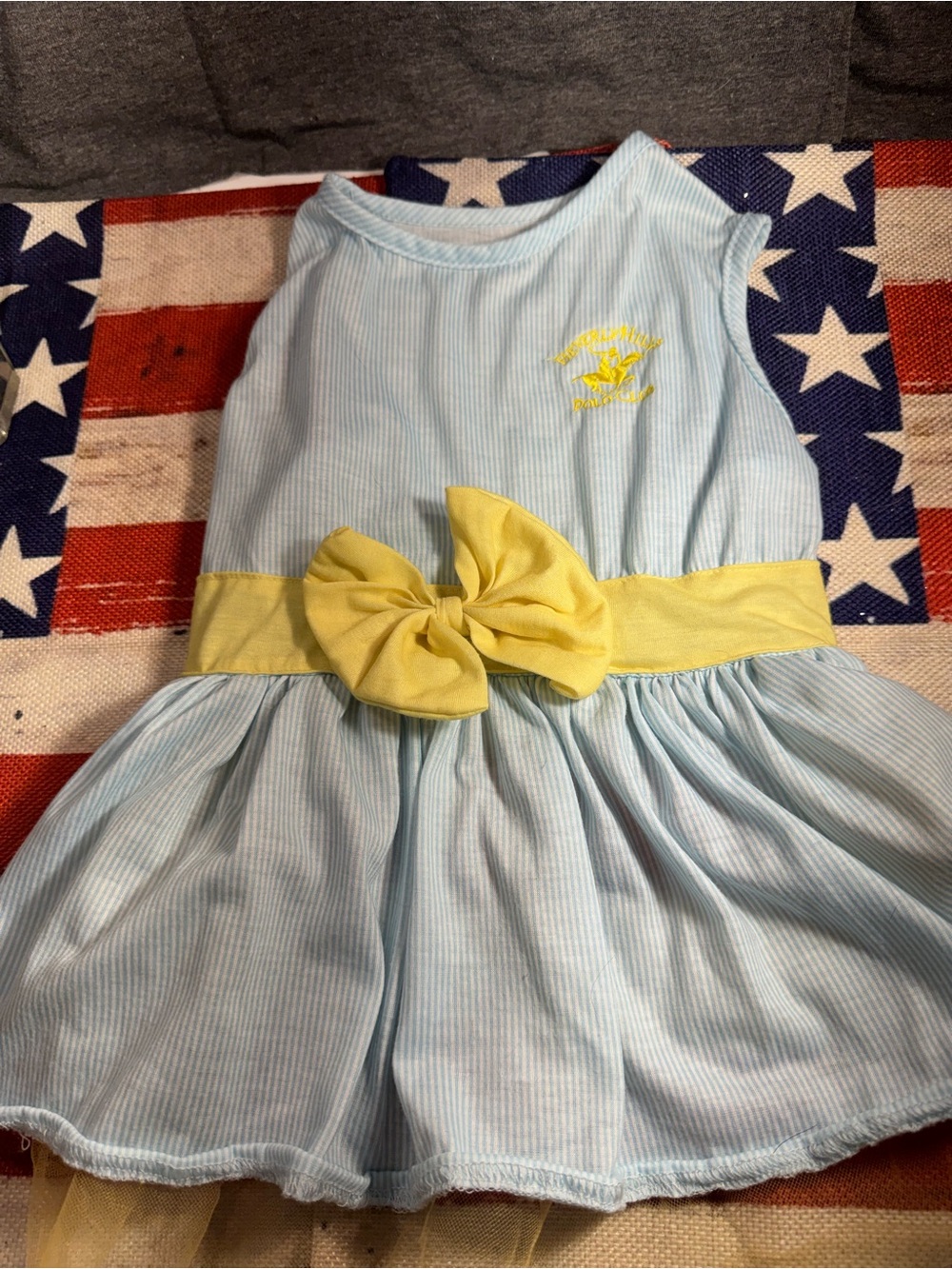 Light Blue & Yellow Dog Dress with Decorative Bow
